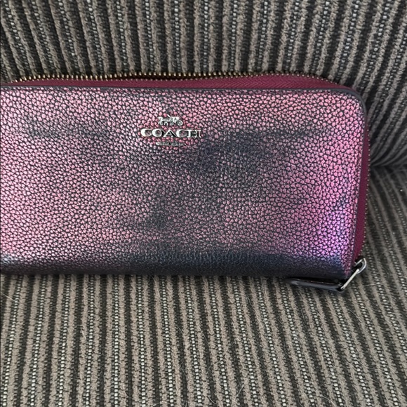 Coach Handbags - Coach Metallic Pink and Black Zip Wallet